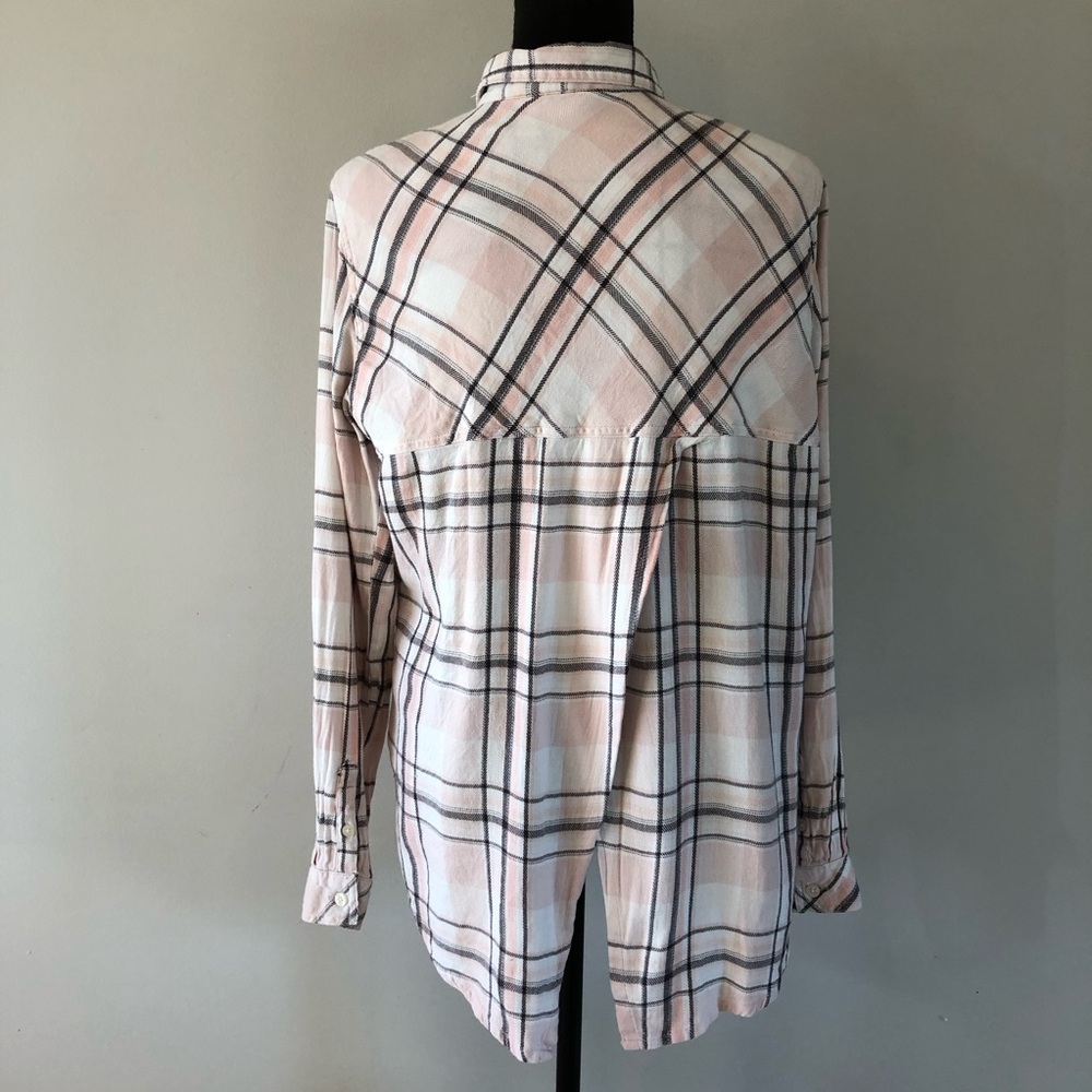 Women’s Maison Coupé Pink Plaid Button down Open back Flannel Shirt size L - Picture 5 of 9